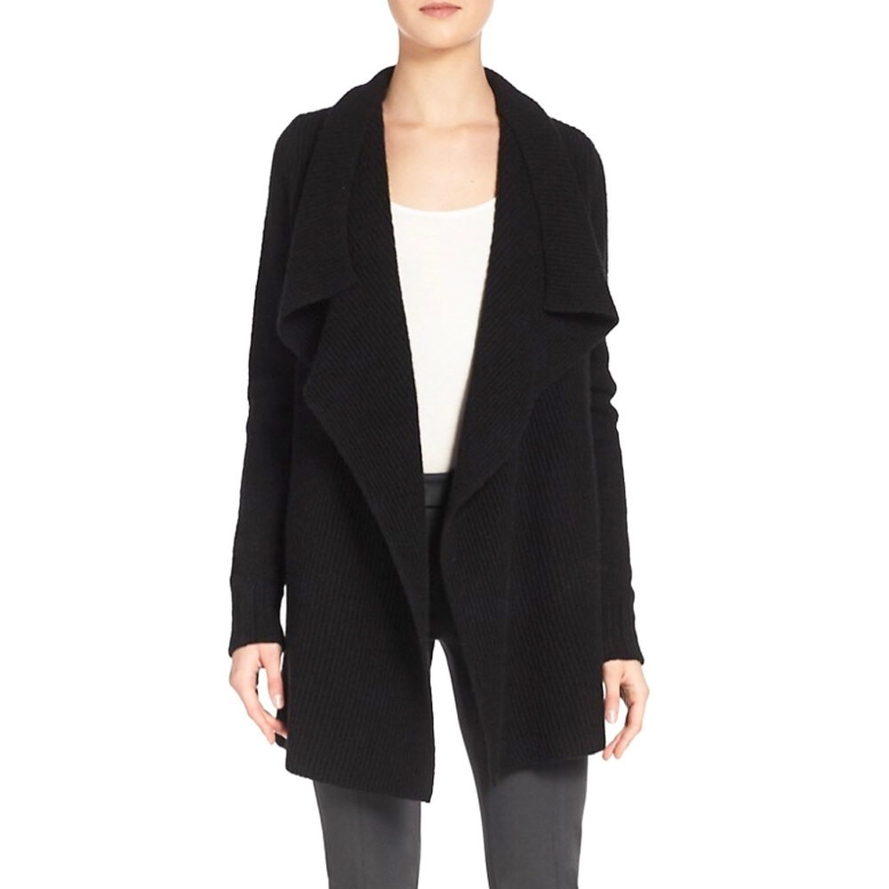 VINCE Black Ribbed Draped Cardigan - Size Small